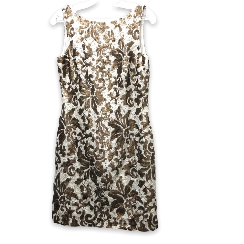 Lauren Ralph Lauren Sequin Sleeveless Evening Dress Women's Size 8 Gold/Cream